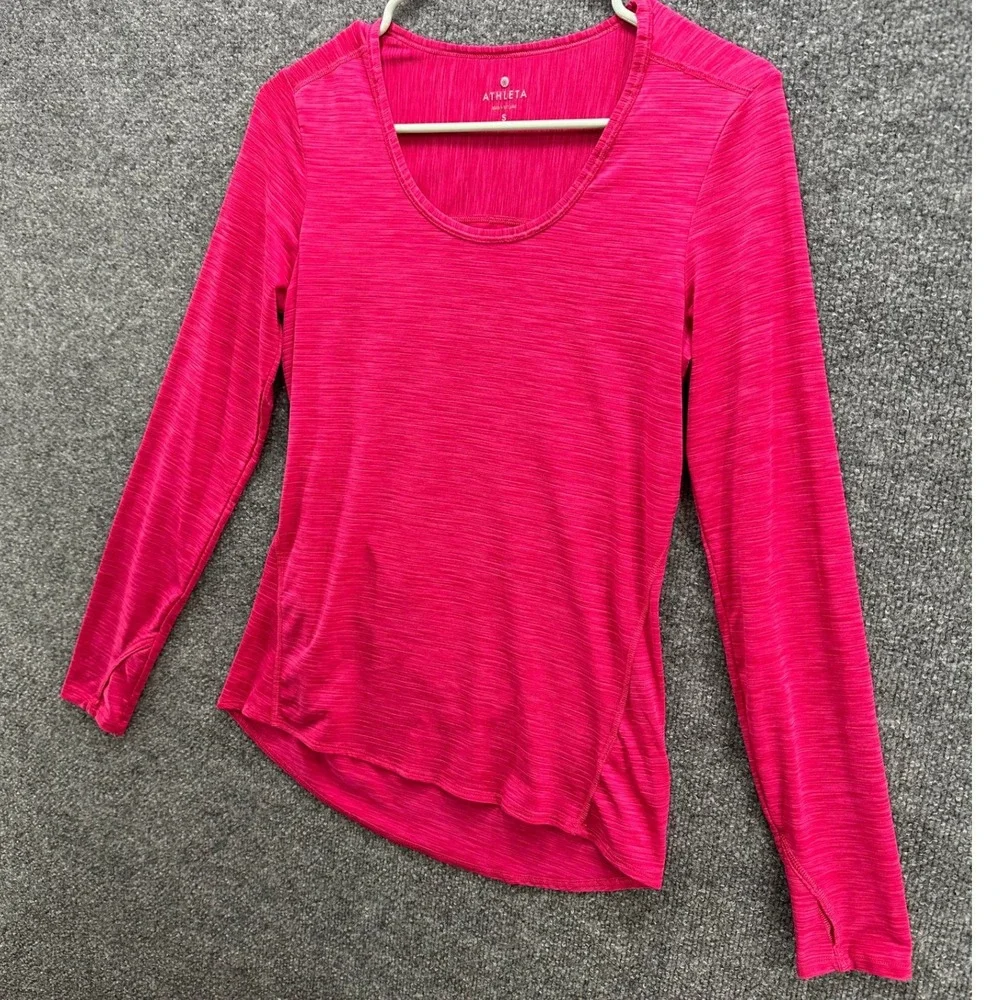 Athleta Womens Pink Space Dye Long Sleeve Scoop Neck Thumbhole Active Top Small - Picture 2 of 10